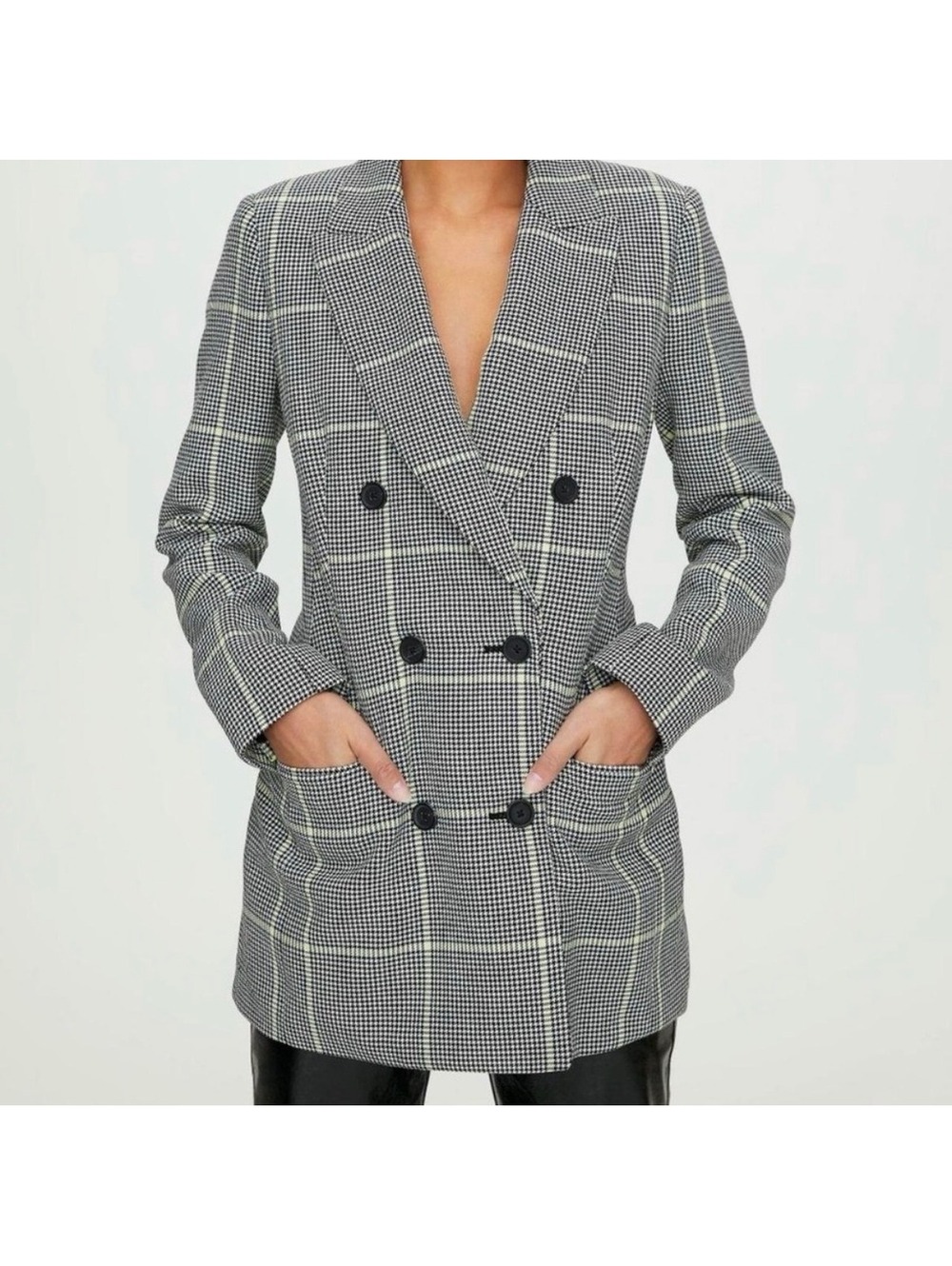 Aritzia Wilfred Double Breasted Plaid Longline Blazer Jacket Womens 4 EUC